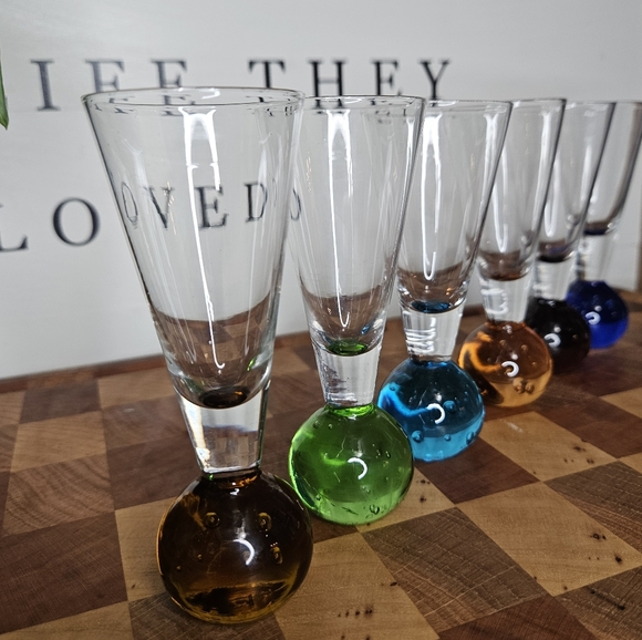 Set of 6 Vintage Bubble Ball Base Bullicante Shot Cordial Glasses MCM Bar Cart - Picture 11 of 11
